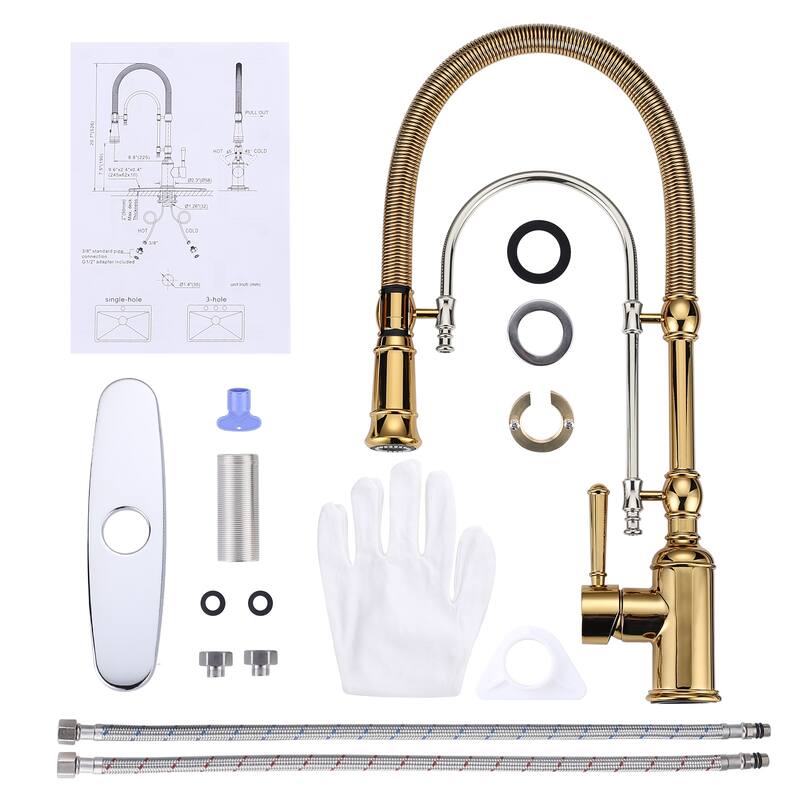 WOWOW Single Handle Gooseneck Pull Down Sprayer Kitchen Faucet