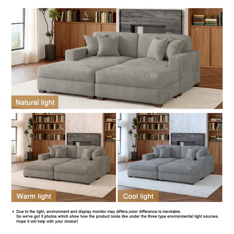 Oversized Chenille Modular Sectional Sofa Conversation Set with 2 Ottomans