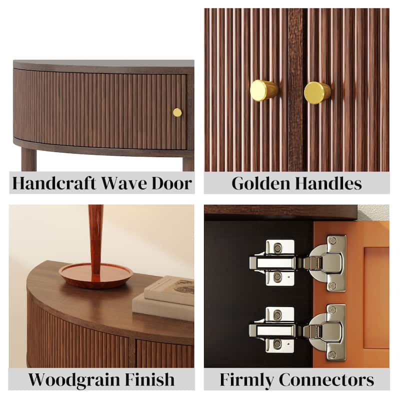 Homy Casa 31.5" Demi-Lune Console Table with 2 Drawers & Shelf, Wave-Pattern Front, Solid Wood Legs, Multiple Colors