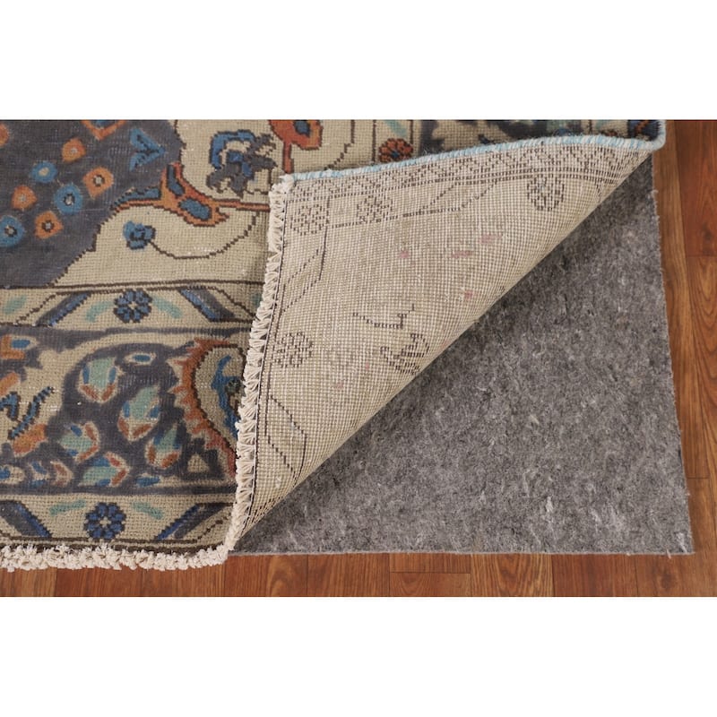Over-Dyed Blue Tabriz Persian Vintage Rug Hand-Knotted Wool Carpet - 6'2"x 9'5"