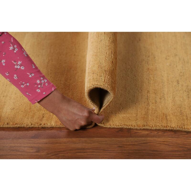 Modern Gabbeh Oriental Foyer Rug Hand-Knotted Yellow Wool Carpet - 3'3"x 4'11"