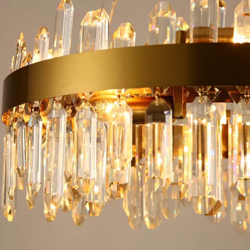 12-Light 23.6" W Modern Luxury Gold Round Crystal Chandelier for Dining/Living Room - 23.6 in. W x 9.6 in. H x 23.6 in. D