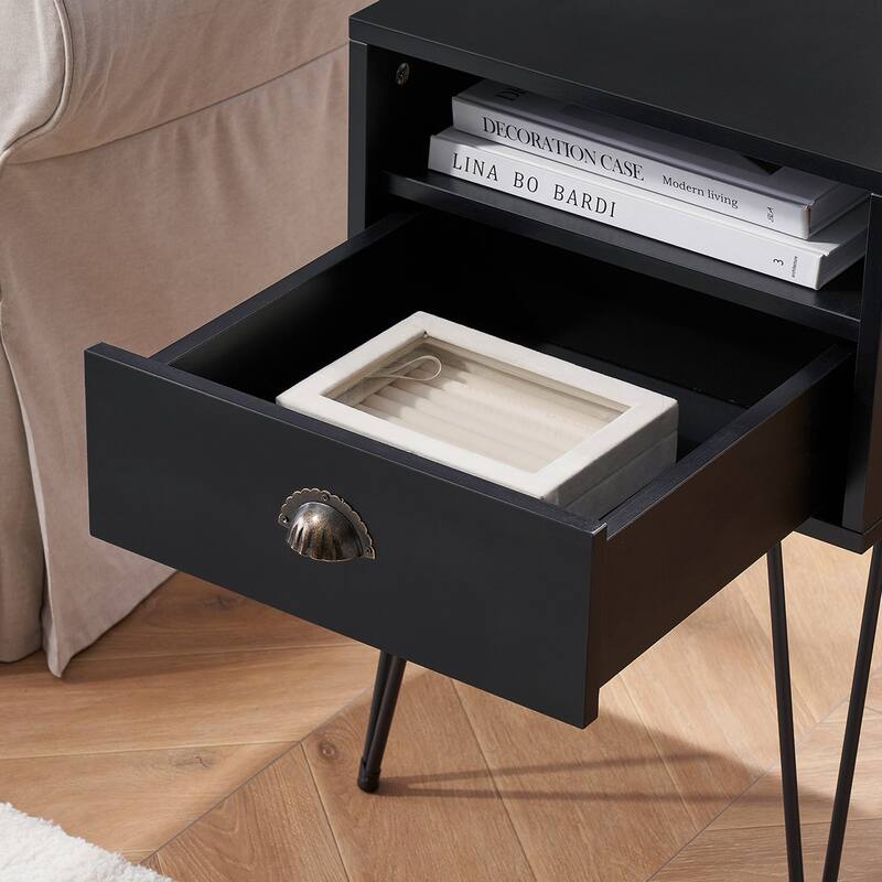 Javlergo Set of 2 Nightstand with Open Compartment & Drawer