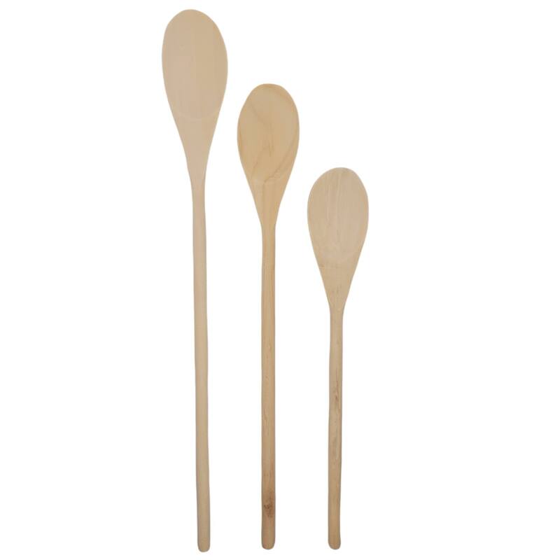 3 piece Long Handle Wooden Mixing Spoon Set - 10", 12" and 14" Long