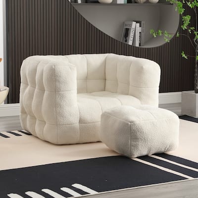 Boucle Upholstered Tufted Modern Single Side Non-installation Sofa Chair with Ottoman