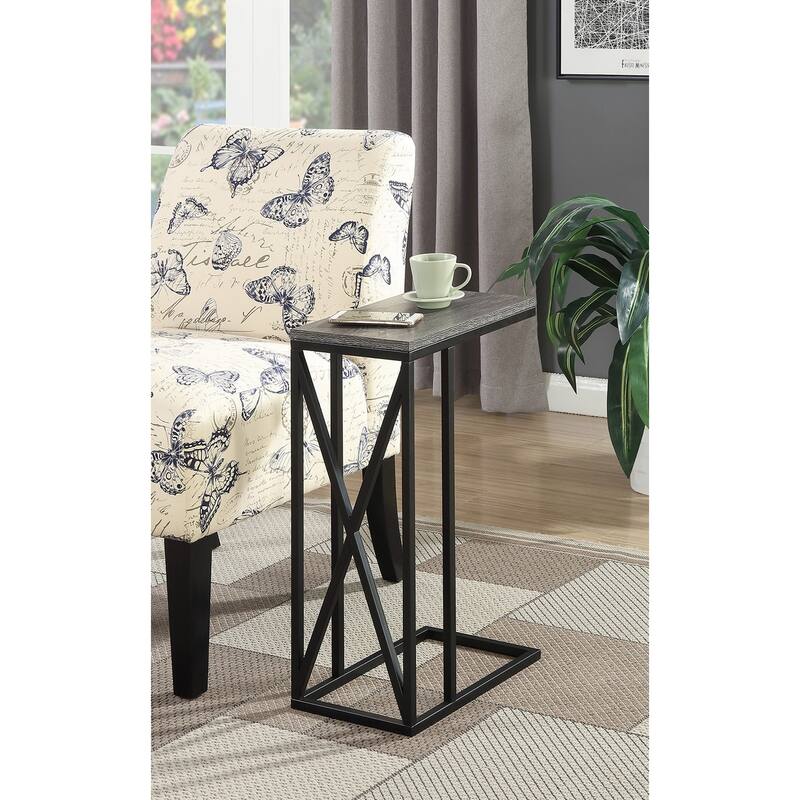 Versatile C End Table with Modern C Frame Design, Particleboard Top and Metal Base for Snacks, Drinks or Laptop - 15.75