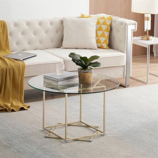 Glass Coffee Table with Gold Frame Round and Glass Top Bed Bath