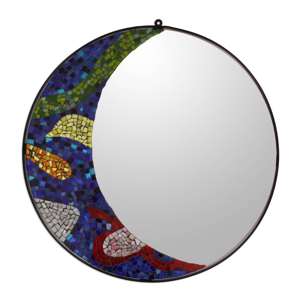 Handmade Fiesta Moon Glass mosaic wall mirror(Mexico) - Multi