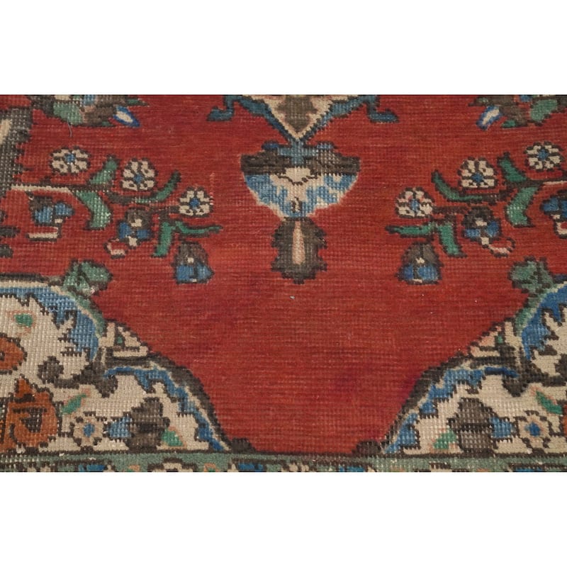 Hand Knotted Oriental 100% Wool Carpet Traditional Medallion Oranges & Rust Tabriz Area Rug - 9' 9'' X 6' 7''