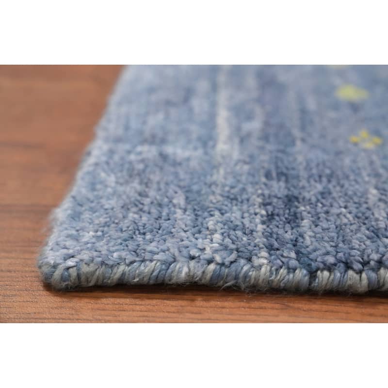 Hand Knotted Oriental Viscose Silk Carpet Tribal Animal Pictorial Navy Blue & Blues Gabbeh Runner Rug - 10' 4'' X 3' 9''