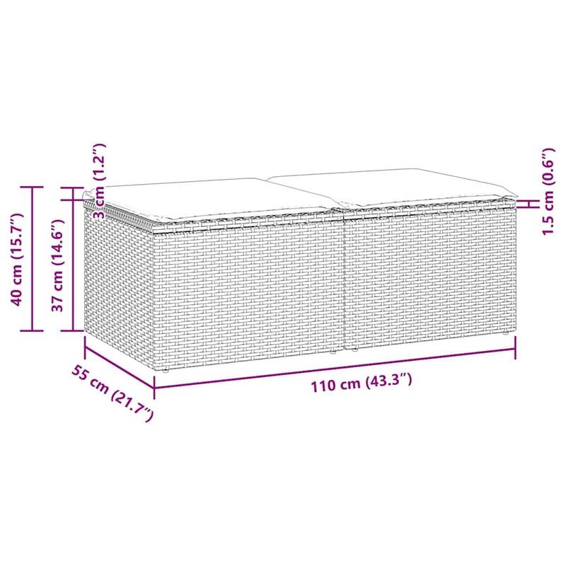 vidaXL Patio Sofa Set with Cushions Sectional Stools 2 Piece Poly Rattan Acacia - 21.7 x 21.7 x 14.6