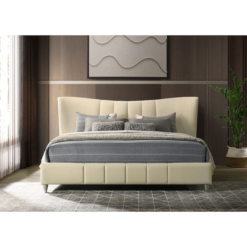 Evelyn Upholstered Panel Platform Bed Ivory