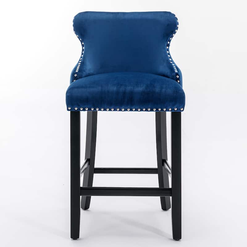 Roomfitters Velvet Wing-Back Bar Stools Set of 2, Tufted Upholstered Counter Chairs with Nailhead Trim and Wooden Legs
