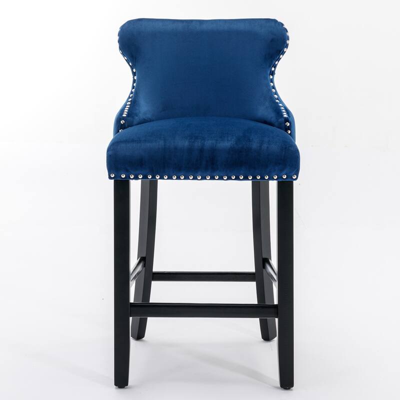 Set of 2, Set of 4 Velvet Upholstered Wing-Back Tufted Barstools with Nailhead