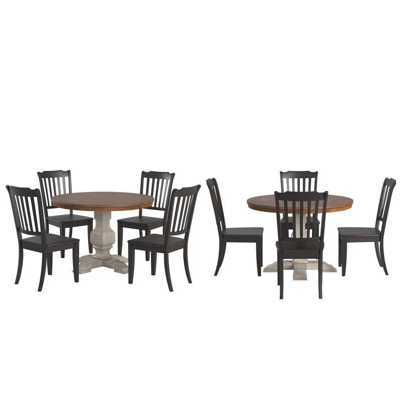 Ronda 45" Round Solid Wood Top Dining Set with Spindle Back Chairs