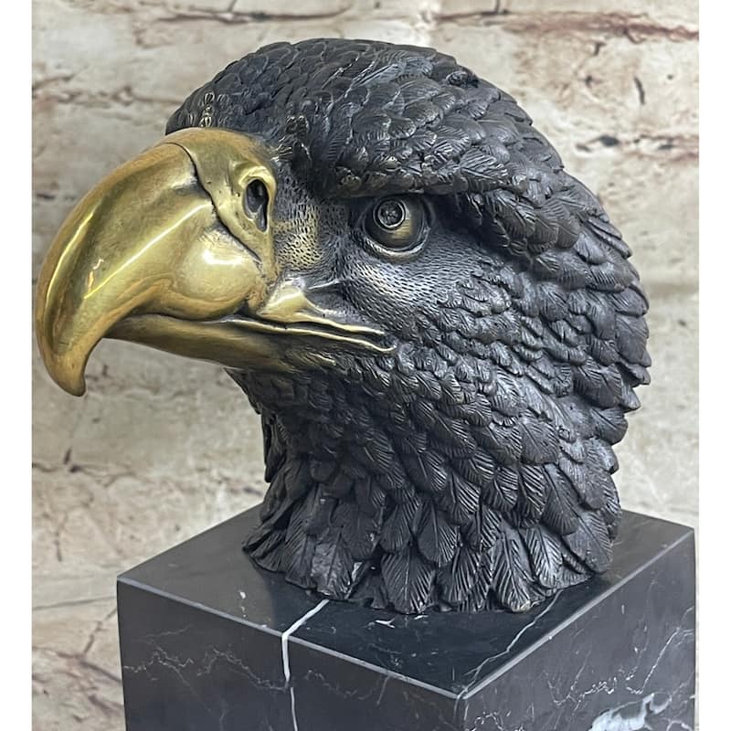 American Bald Eagle Head Bronze Metal Bust Sculpture Statue On Marble Base By Milo