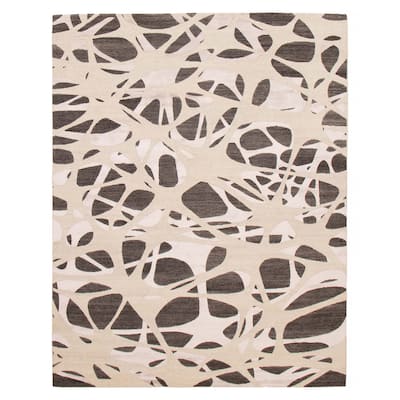 ECARPETGALLERY Hand-knotted Alma Light Grey Silk, Wool Rug - 7'10 x 9'10