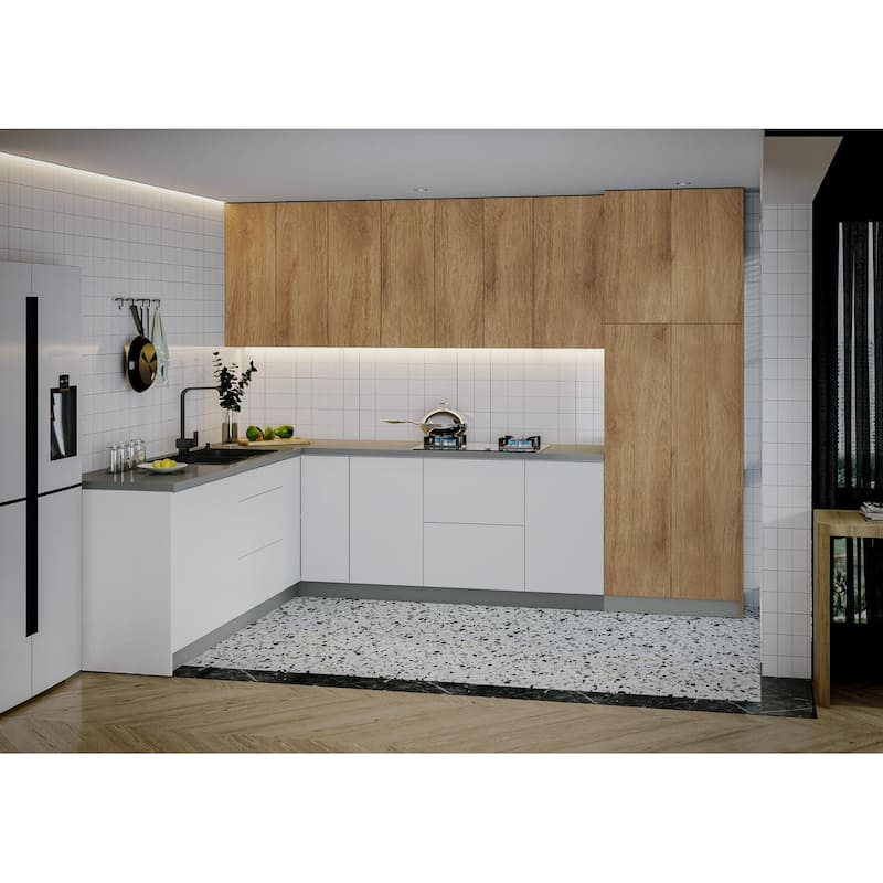 Kitchen Harmony Collection White Gloss & Gray Color Base Size 8x10Ft Wide - 126x96