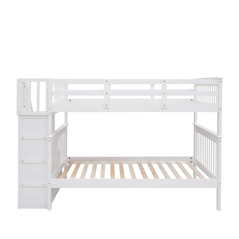 Stairway Full-Over-Full Bunk Bed With Storage And Guard Rail For Bedroom,Dorm,White Color