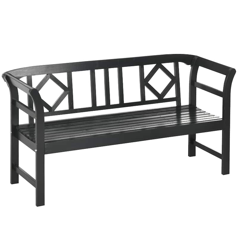 Outsunny Three-Person Wooden Bench, Three-Seater Outdoor Patio Bench, Backrest and Armrests, Rustic Country Diamond Pattern