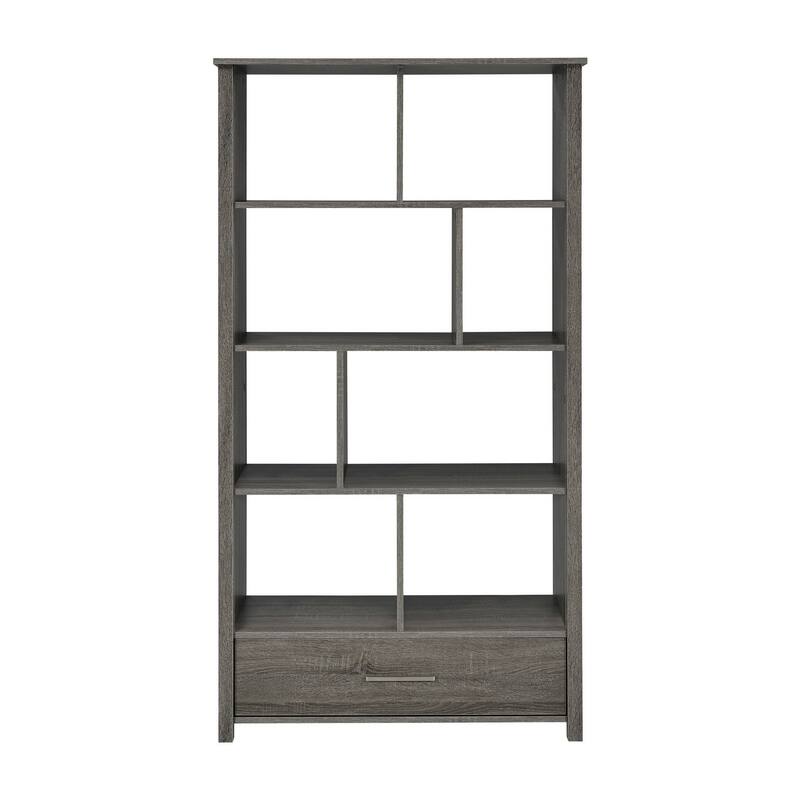 Wim 68 Inch Geometric Bookcase Etagere with 8 Shelves, Weathered Gray