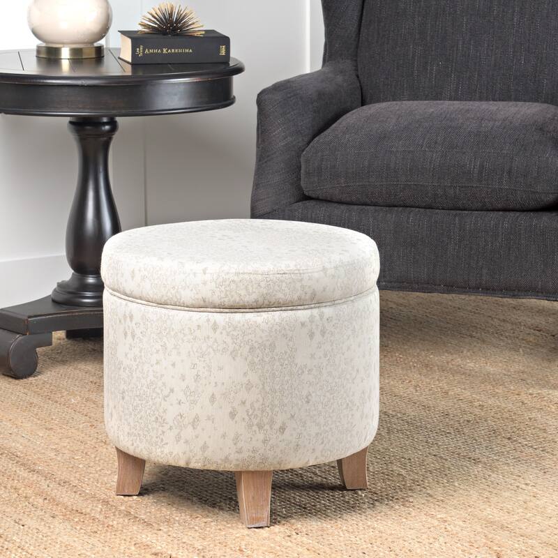 Carson Carrington Harv Round Storage Ottoman Flared Wood Leg in Grey and Natural