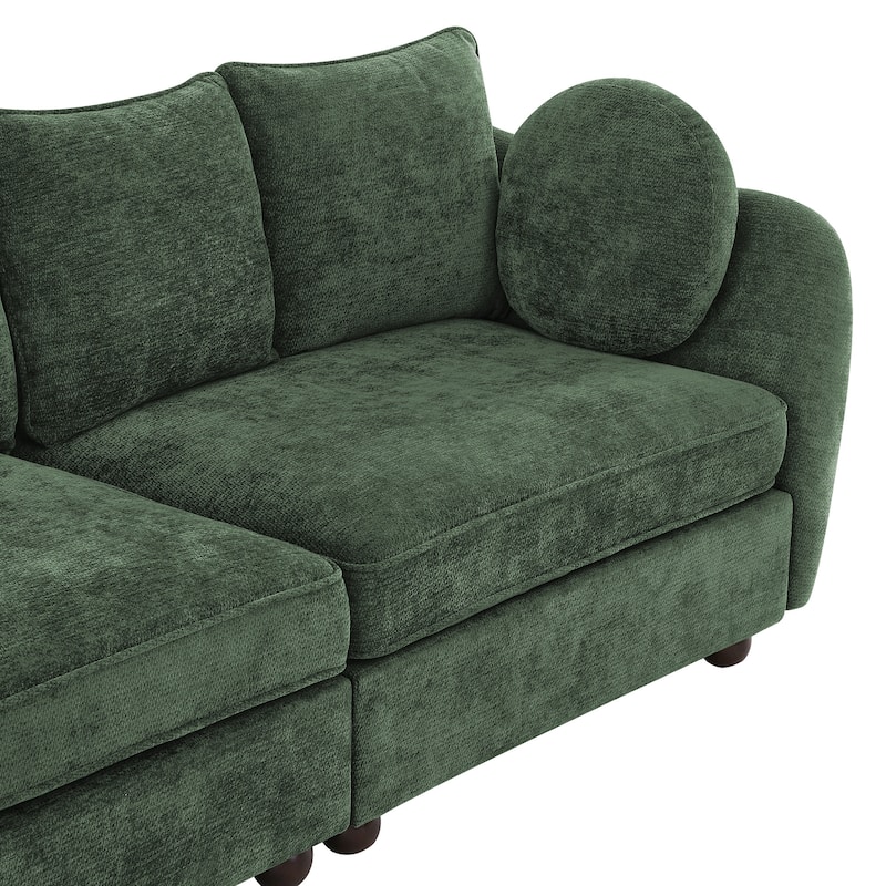 90.6" Chenille Upholstered Sofa with 6 Pillows, Modern 3-Seater Sofa Couch for Living Room Bedroom Apartment, White