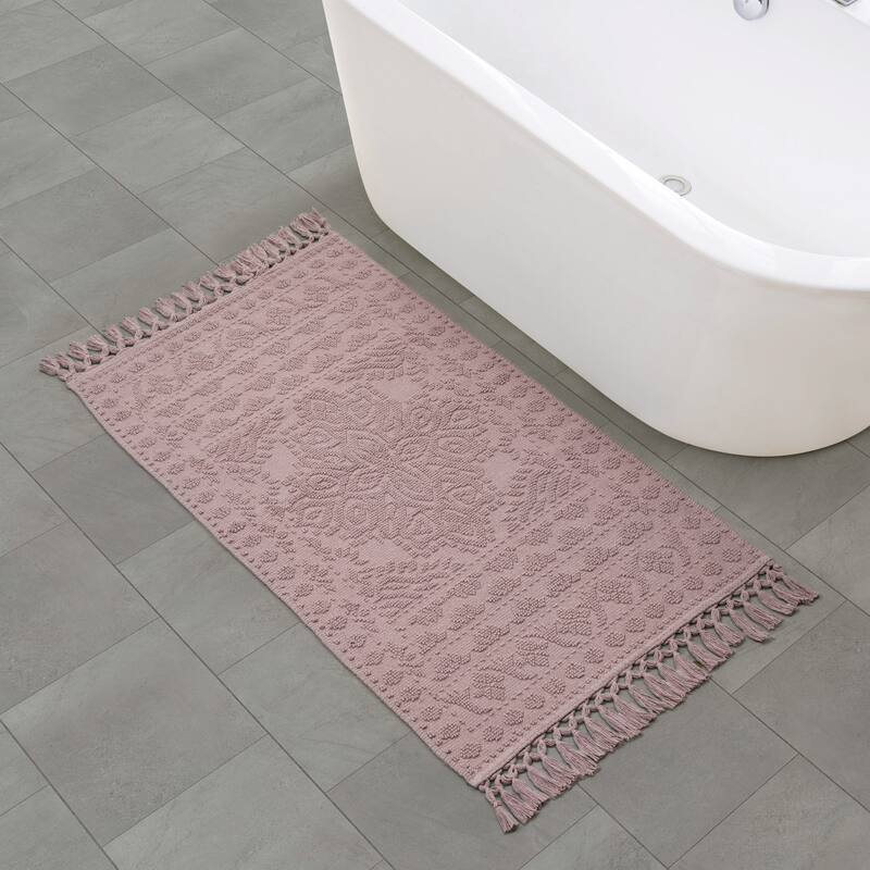 French Connection Nellore Fringe Cotton Bath Rug - 26x49 - Dusty Mauve