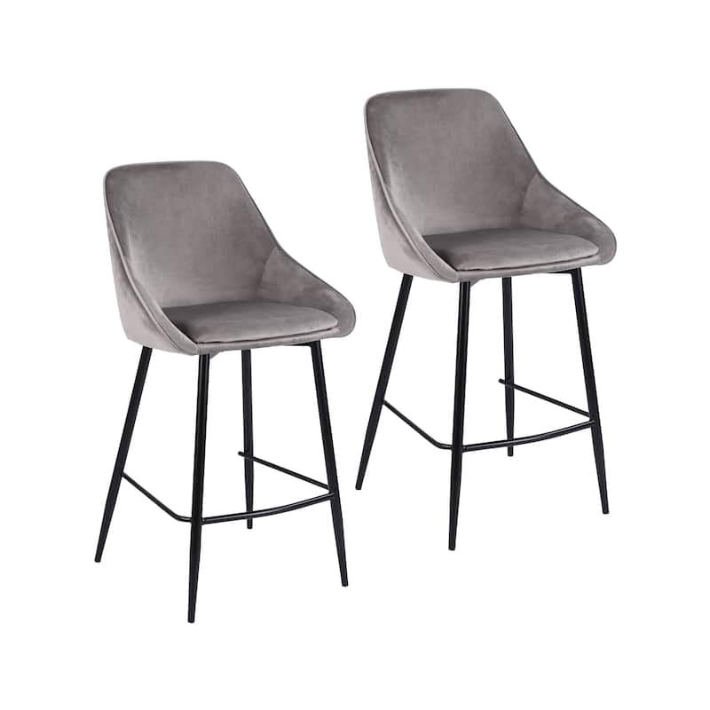 Porthos Home Uva Counter Stools Set of 2, Velvet Upholstery, Iron Legs - Grey