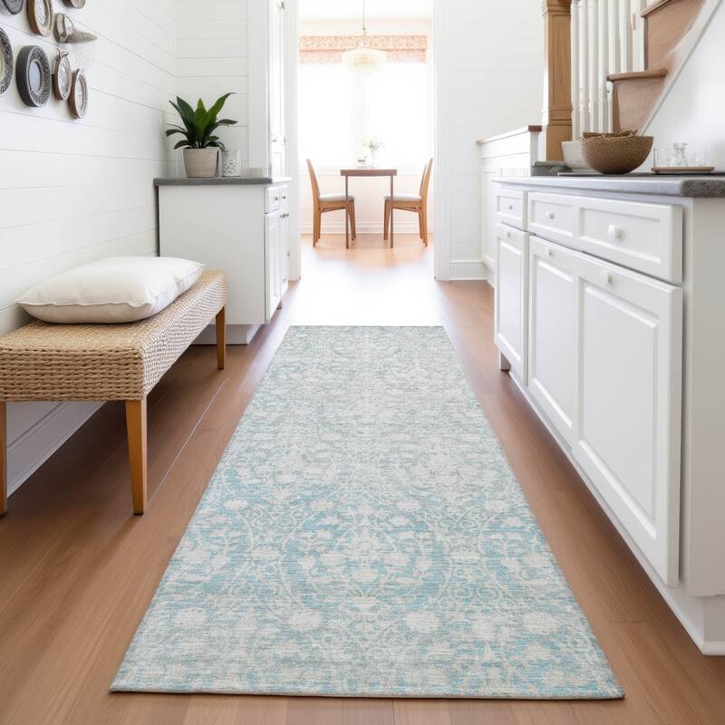 Premium Washable Super Soft Vintage Traditional Mayfield Rug - Aqua - 2'3" x 7'6"