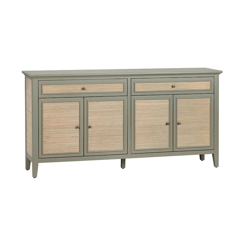 72 in. Green Solid Wood 2 Drawer 4 Door Media Credenza_Sideboard