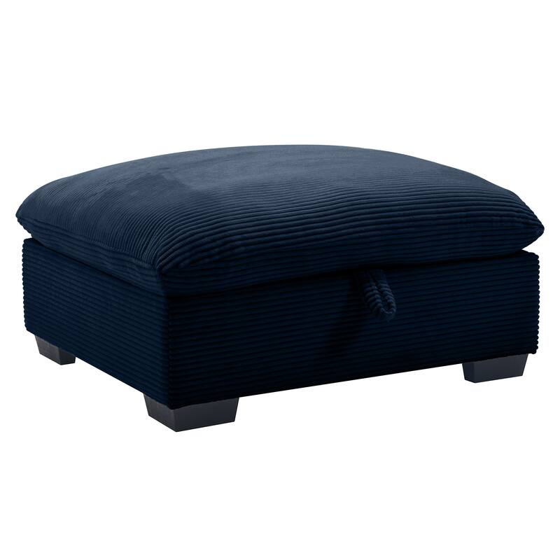 GDFStudio - Marlow Corduroy Fabric Ottoman with Storage - Blue
