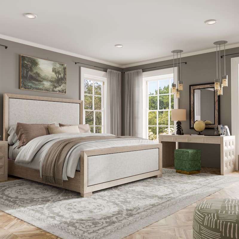 Furniture of America Durem II Modern 2-Piece Solid Wood Tawny Panel Bed and Desk Set - King
