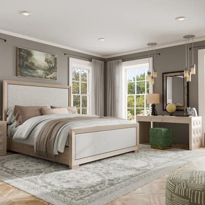 Furniture of America Durem II Modern 2-Piece Solid Wood Tawny Panel Bed and Desk Set