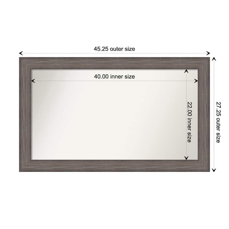 Country Barnwood Framed Non-Beveled Custom Wall Mirror, Bathroom Vanity Mirror - Outer Size: 45.25 x 27.25