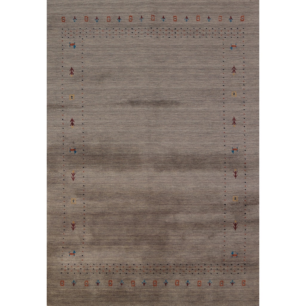 Brown Gabbeh Oriental Area Rug Hand-Knotted Wool Carpet - 5'3" x 7'6"