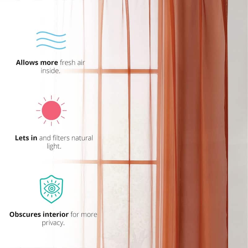 HLC.me Geneva Sheer Voile Window Treatment Rod Pocket Curtain Panels Bedroom and Living Room (Set of 4)