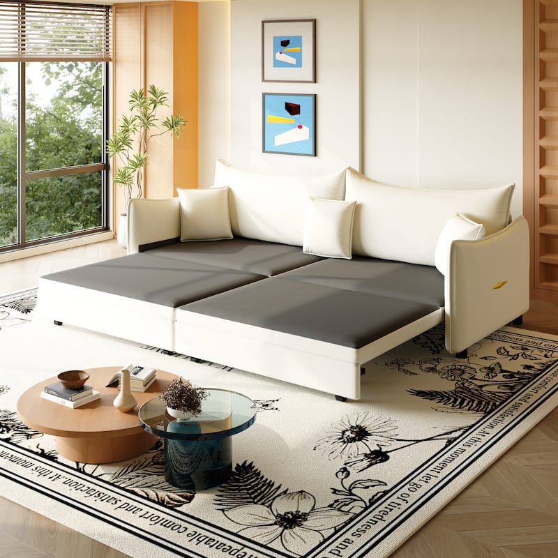 Convertible Sleeper Sofa Bed, Modern Velvet Loveseat Pull-Out Couch Bed, Oversized Love Seat Lounge Sofa with 3 Pillows