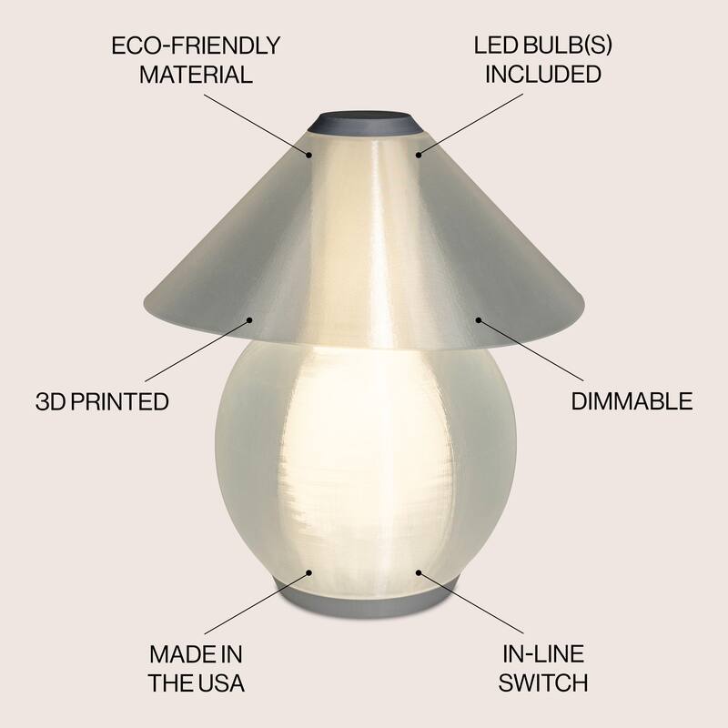 Gema 13" Modern Contemporary Plant-Based PLA 3D Printed Dimmable LED Table Lamp, by JONATHAN Y
