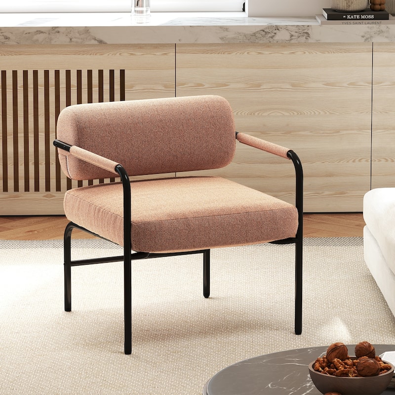 Brown Velvet Metal Accent Chair with Thick Cushion and Armrests - 27.5" x 25.5" x 29"