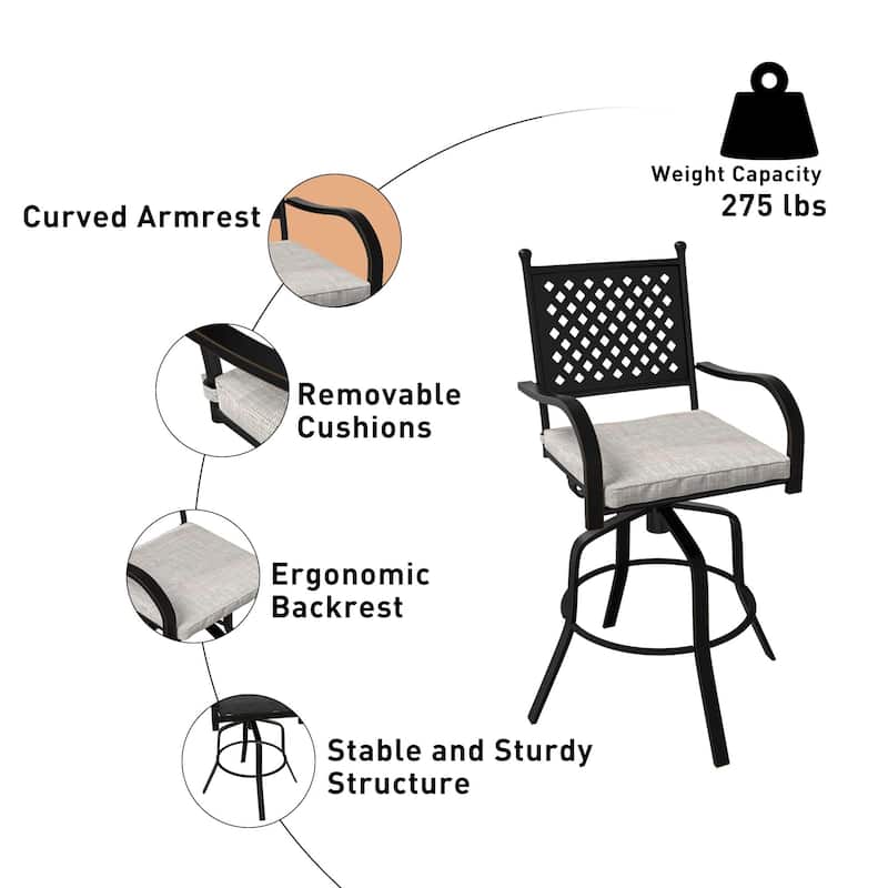 Outdoor Patio Beige Aluminum Swivel Bar Stools (Set of 2)