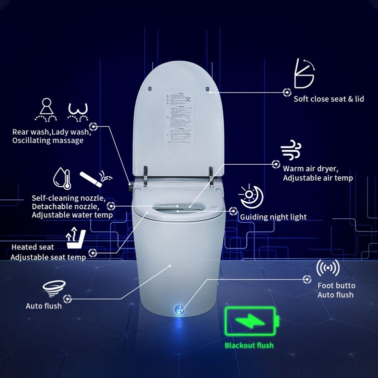 Smart Toilet with Automatic Flush and Heated Toilet Seat, One