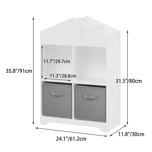 2-Tier Kids Bookcase with Storage and Collapsible Fabric Drawers
