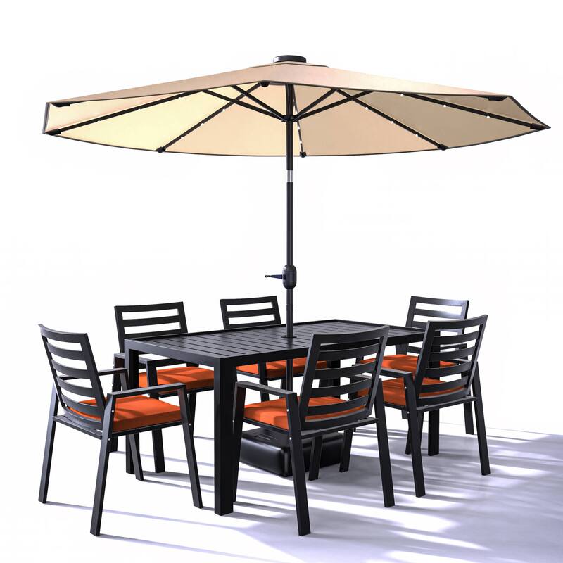 7-Piece Outdoor Dining Set in Black Aluminum Chelsea Series by LeisureMod - Cherry
