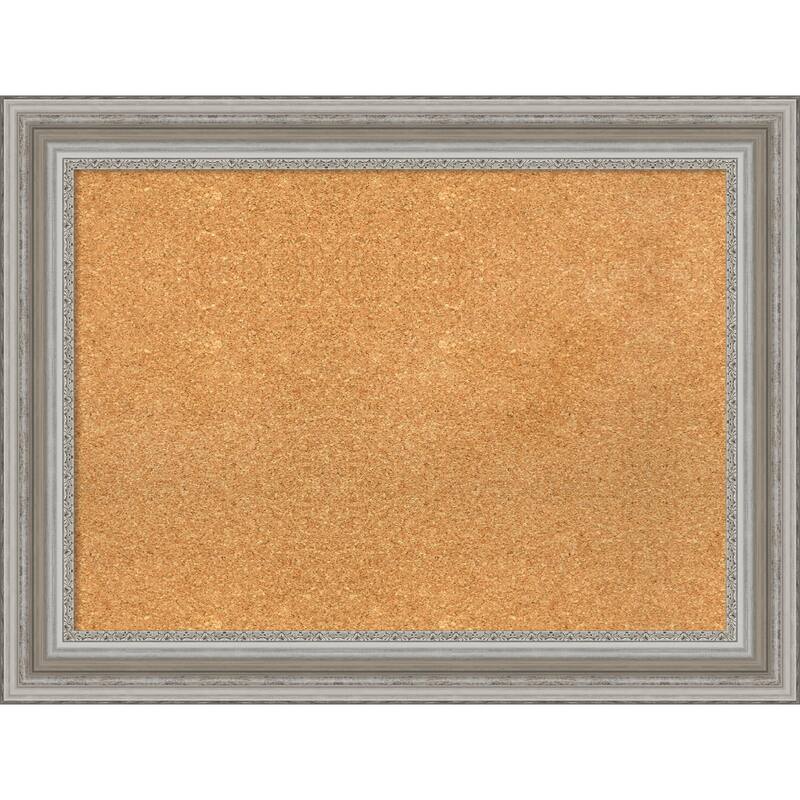 Parlor Framed Cork Bulletin Memo Board - 34-Inch x 26-Inch - Parlor Silver