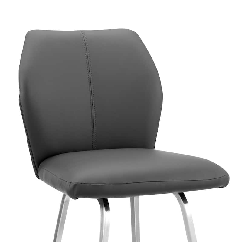 Grey Faux Leather Counter Height Bar Chair with Silver Iron Frame and Full Back - 22” x 17” x 38” (D x W x H)