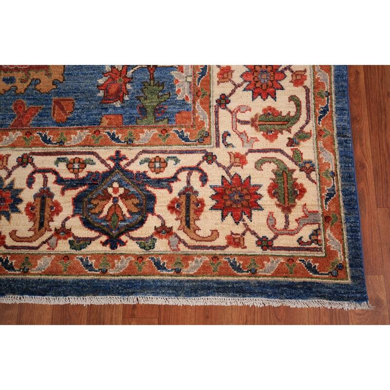 Blue Ziegler Vegetable Dye Area Rug Handmade Wool Carpet - 8'0" x 9'9"