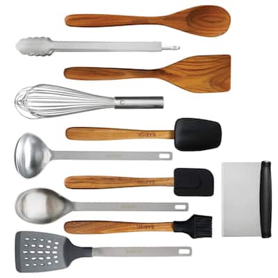 Babish 11 Piece Essential Wood, Silicone, and Stainless Steel Tool Set
