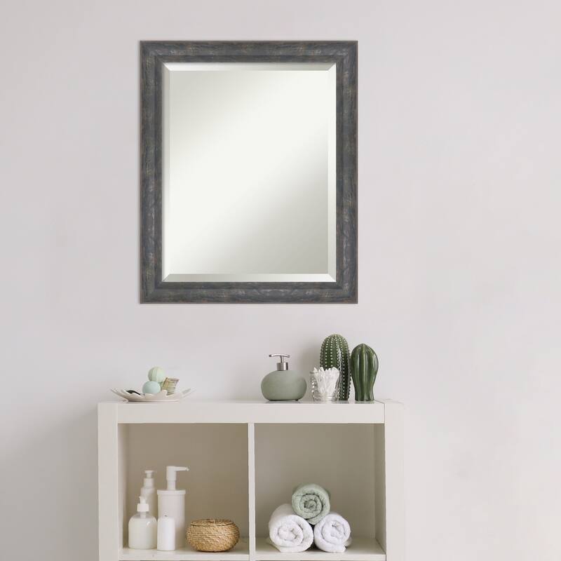 Angled Beveled Wood Framed Bathroom Vanity Wall Mirror