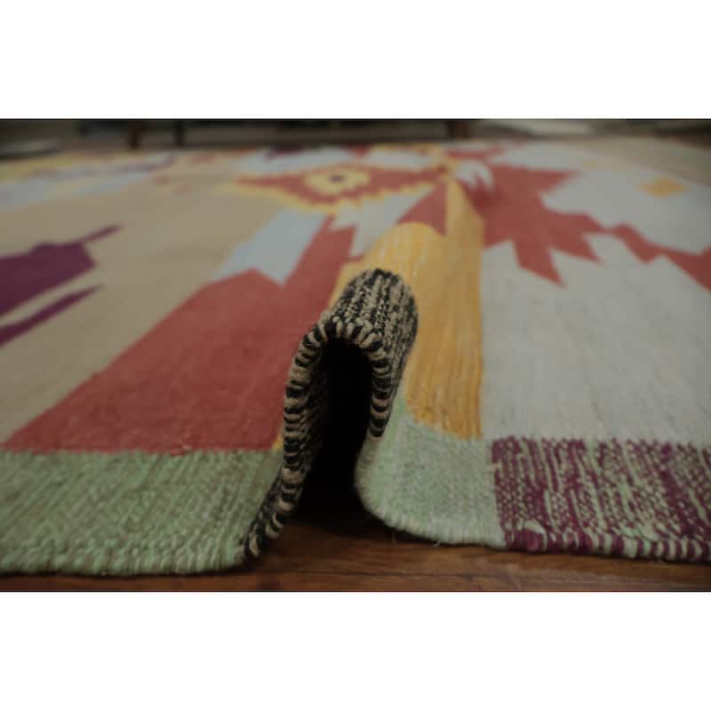Hand Woven Oriental 100% Wool Carpet Southwestern Modern Multi-Colored Kilim Area Rug - 10' 1'' X 8' 2''